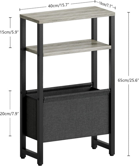 3 LET503Q Narrow Side Table, Slim End Table with Magazine Rack, Bedside Table for Small Spaces, Tier Sofa Couch Table