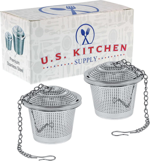 U.S. Kitchen Supply 2 Premium Stainless Steel Tea Ball Strainer Infusers - 2" Size for Steeping Loose Leaf Tea