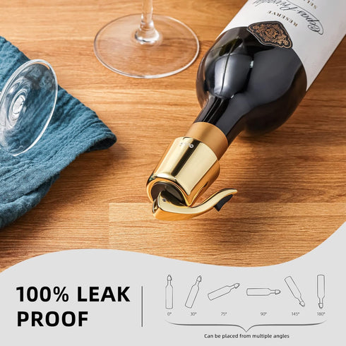 OWO Wine Bottle Stopper - Silicone Stainless Steel Decorative Preserver, Reusable Wine Corks to Keep Wine Fresh