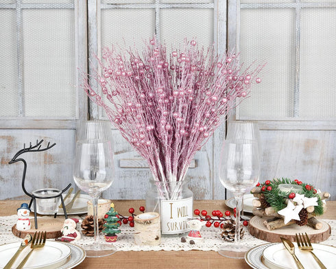 Lvydec 22pcs Christmas Glitter Berries Stems Clearance, 17" Artificial Christmas Picks for Tree Ornaments, DIY Xmas