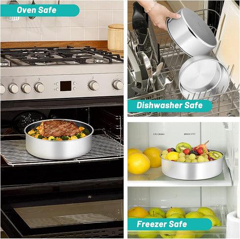 TeamFar 6/8/9 Inch Cake Pan Set - Stainless Steel Round Baking Pans for Cake, Brownie, Lasagna, Dishwasher Safe
