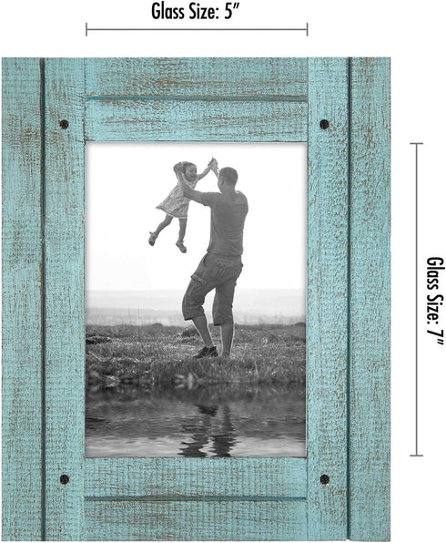 Americanflat 5x7 Picture Frame, Hampton Collection, Distressed Wood, Turquoise Blue, Polished Crystal Clear Glass for