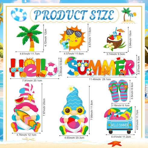 9 Pieces Summer Magnets Summer Fridge Magnet Decals Gnomes Flip Flop Beach Magnetic Stickers for Summer Hawaiian Beach Pool Party Refrigerator Metal Garage Car Door Decorations