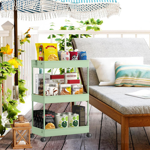 3-Tier SPACEKEEPER Green Rolling Storage Cart, Bathroom & Kitchen Organizer, Modern Plastic Frame, Adjustable Shelves