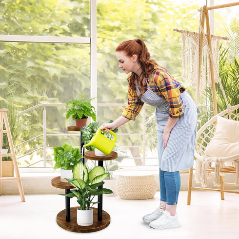 3 GEEBOBO Tier Plant Stand Indoor, Metal Wood Plant Stands For Indoor Plants Multiple, Corner Tiered Flower Plants