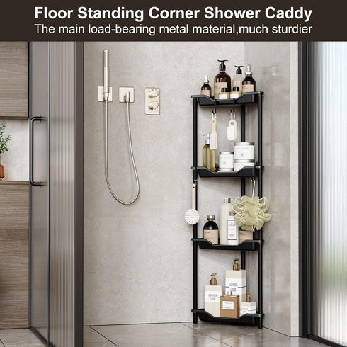 Orimade Rustproof 4 Tier Floor Standing Corner Shower Caddy Organizer - Plastic Metal Splicing Shelf Rack for Bathroom