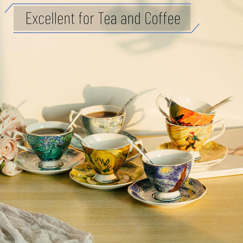 Set 6 BTaT Porcelain Tea Cup - Pieces, Includes Spoons
