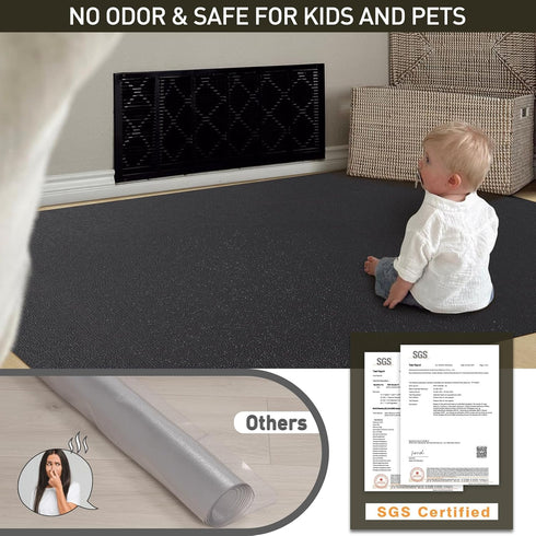 4'6' Area Floor Mat for Home, Large Black No Slip Waterproof Vinyl Area Rug for Under Dining Room Table, Spill