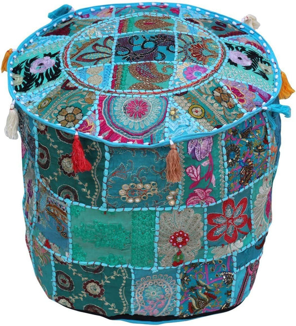 Rastogi Handicrafts Indian Traditional Home Decorative Ottoman, Handmade Pouf with Patch Work and Embroidery