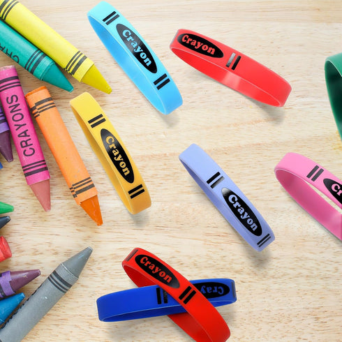 Yunlly 40 Pcs Crayon Silicone Bracelet Bulk for Kids Back to School Party Favors Classroom Crayon Theme Rubber