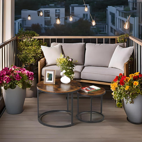 F2C Set 2 Nesting Coffee Table Modern End Table of for Living Room Balcony Office, Round Wood Accent Side Coffee Tables