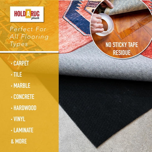 Hold-a-Rug Plush Nonskid Rug Pad, 2' x 4', Reversible Gripper, Safe for All Floors and Carpet