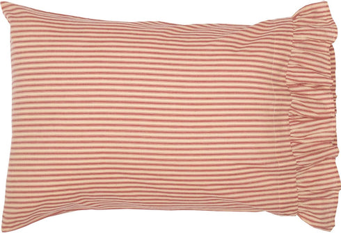 VHC Brands Sawyer Mill Ticking Striped Cotton Farmhouse Standard Pillowcase Set, 21x30, Red Country