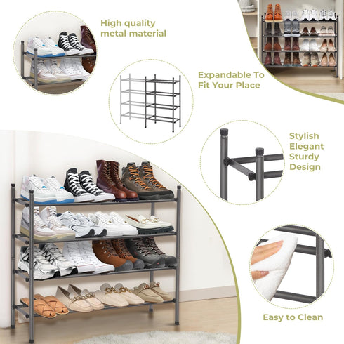 STORAGEIDEAS Closet, 4 Shoe Rack, Expandable Shoe Storage Organizer for Tier Metal Shoe Rack for Entryway, Adjustable