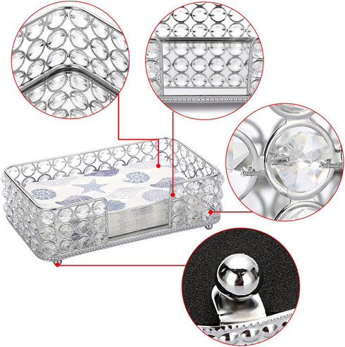 Sumnacon Countertop,Silver Stylish Bathroom Guest Towel Holder-Rectangle Crystal Napkin Holder for Guest Hand Towels