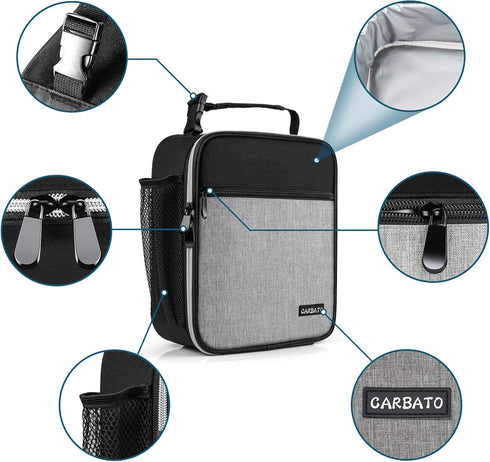 Durable Insulated Lunch Bag - Reusable Tote Bag for Men, Women, Adults, Black Gray