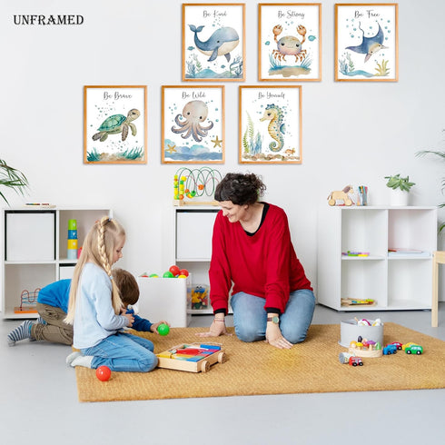 Set 6, Playroom,8x10 Inches Ocean Nursery Decor,Ocean Nursery Wall Art of Under the Sea Nursery Wall Decor Poster