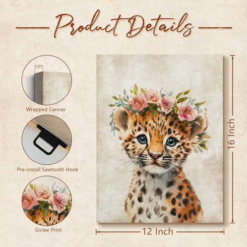 12x16 Inches Nursery Wall Decor Lovely Baby Leopard with Garland Pictures Print on Canvas Cute Animal Portrait Poster