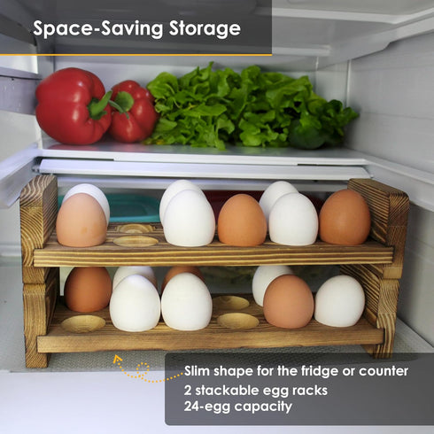 Expandable Stackable Wooden Egg Holder for 24 Eggs, Rustic Kitchen Decoration, Compact Egg Rack for Counter - Gui's