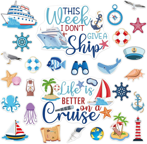 27PCS Cruise Door Decorations, Large Nautical Magnetic Door Magnets for Reusable Carnival Cruise Cabin Decor
