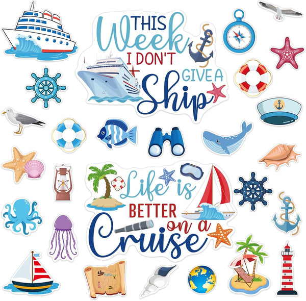 27PCS Cruise Door Decorations, Large Nautical Magnetic Door Magnets for Reusable Carnival Cruise Cabin Decor