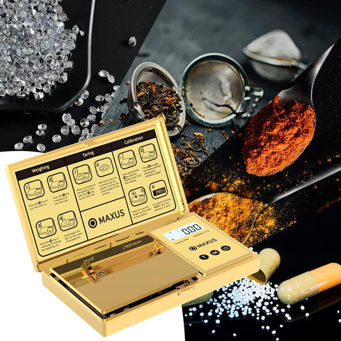 MAXUS Digital Gram Scale, 200g x 0.01g Capacity with Stylish Gold Plated Cover for Jewelry and Food Weighing