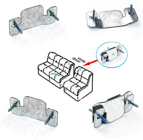 Metal Sectional Couch Connectors, 4 Pcs Furniture Interlocking Bracket with Screws for Loveseat, Recliner, Chair or