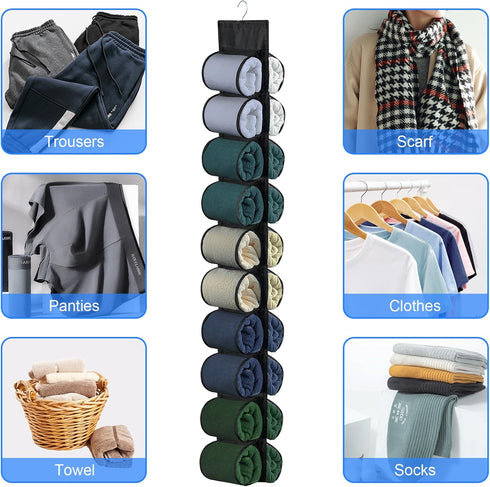 Legging Organizer for Closet, 20 Pockets Hanging Storage for Behind Door, Wardrobe, Clothes Storage (Black)