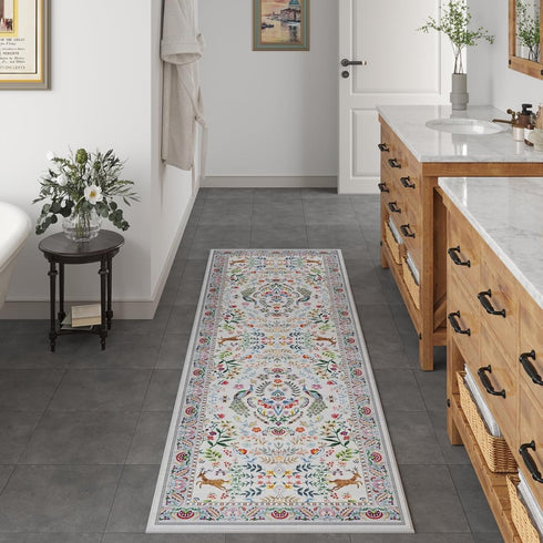 2'6''x8' Rugcomf Runner Rug Washable Kitchen Runner Runner Rug for Entryway Indoor Floral Non-Slip Soft Carpet Runner