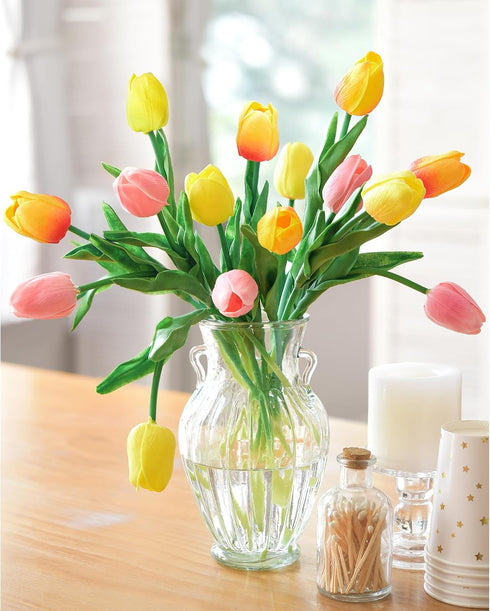 FiveSeasonStuff 15 Stems Real Touch Artificial Tulips, Lifelike Faux Flowers for Home, Weddings, Gifts & Spring Décor