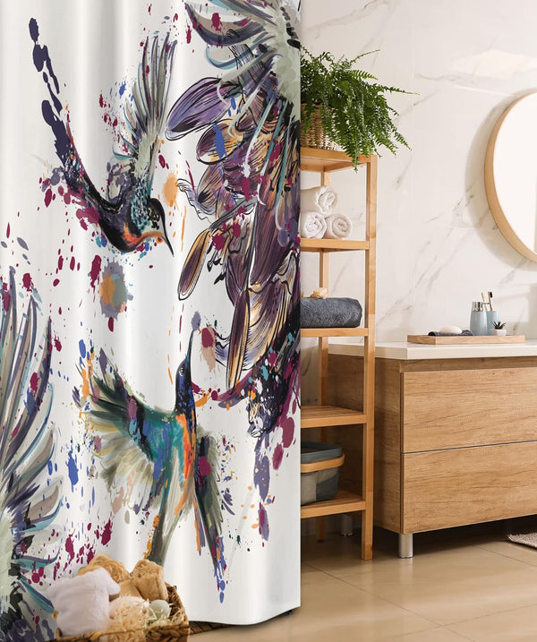Ambesonne Hummingbird Stall Shower Curtain, Fabric Bathroom Decor Set with Hooks, 36" W x 72" L, Orange Blue, Art Lily