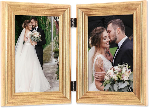 Lawrence Frames 4x6 Hinged Double Sutter Picture Frame, Burnished Gold