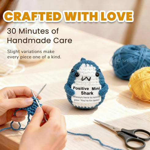 Positive Animals Crochet Shark Gift Mini Emotional Shark Plush with Support Message, Cute Encouragement Gift