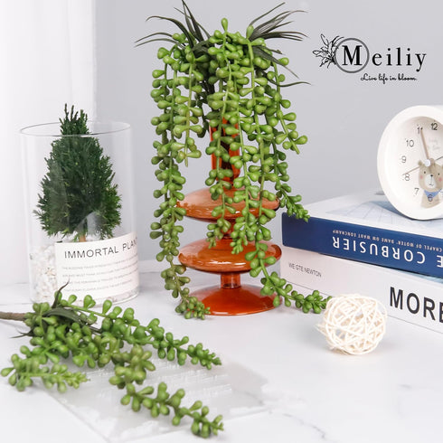 Meiliy 4pcs Faux Succulent Plants Hanging String of Pearls Plant for Home, Kitchen, Office, Wedding, Garden, Craft Art
