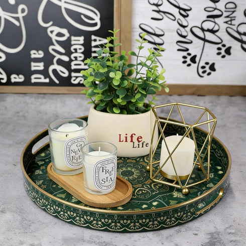 Round Serving Tray with Handles - Large Round Ottoman Tray Coffee Table Tray,Plastic Decorative Trays for Coffee