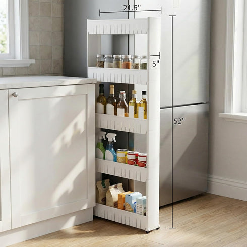 5-Tier Slim Rolling Storage Cart - Utility Cart with Wheels for Bathroom, Kitchen, and Laundry Room - Bathroom Shelves