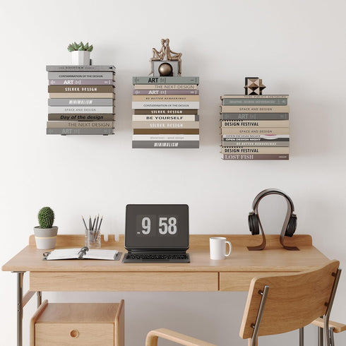 4 2 Pack Wawocs Invisible Bookshelf for Wall, Tier Floating Bookshelf Made of Heavy Duty Metal, Vertical Spine Book
