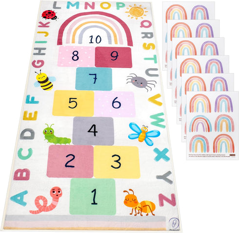 OVALLEY Hopscotch Rug for Kids, Hopscotch Play Mat, ABC Classroom Learning Mat, Small