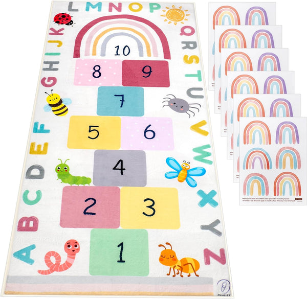 OVALLEY Hopscotch Rug for Kids, Hopscotch Play Mat, ABC Classroom Learning Mat, Small