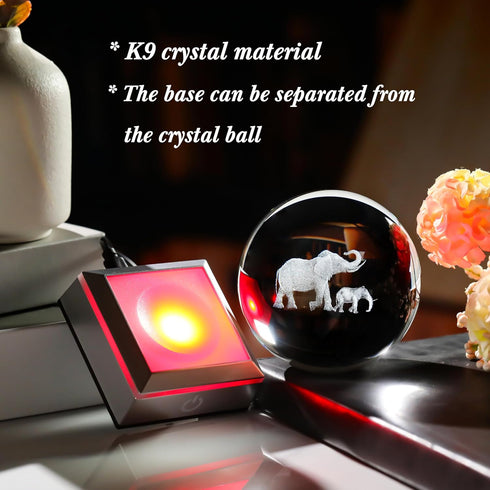 3D Elephant Crystal Ball Figurines Gifts with LED Base - Elephant Gifts for Women Mom on Christmas Birthday Mother Day