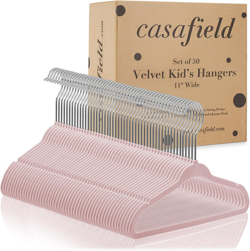 50 11" Casafield Velvet Baby Hangers - Size for Infant & Toddler Clothes - Light Pink