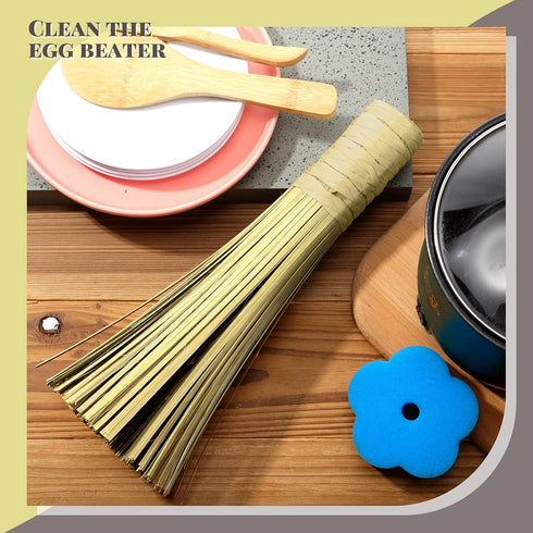 4 Pack 12 Inches Bamboo Wok Brush Cleaning Whisk, Kitchen Scrub Brush and Pot Scraper for Cooking Utensils