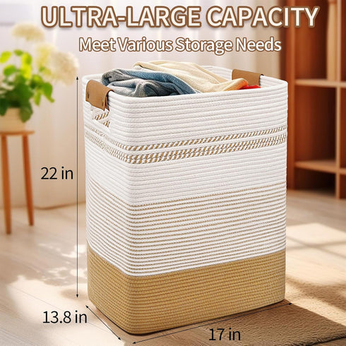 DOFASAYI Laundry Hamper, 85L Large Basket with Leather Handles, Decorative Storage for Blankets, Clothes Hamper