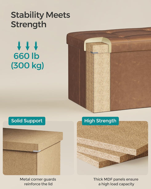 SONGMICS Storage Ottoman Bench, Foldable Foot Rest, 15 x 30 x 15 Inches, End of Bed Storage Chest, Coffee Brown