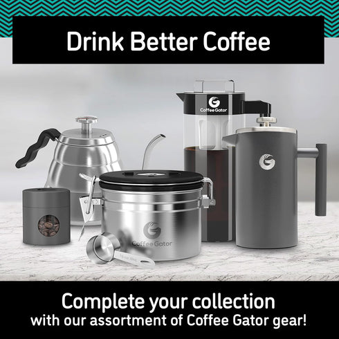 Coffee Gator Coffee Canister, 22oz, Airtight Stainless Steel Kitchen Food Storage Container, Silver, with Date Tracker