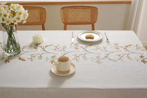 55 75 Inch, Alsoo Embroidered Tablecloth Rectangle x Farmhouse Otanical Floral Table Cloth Waterproof Washable Cotton