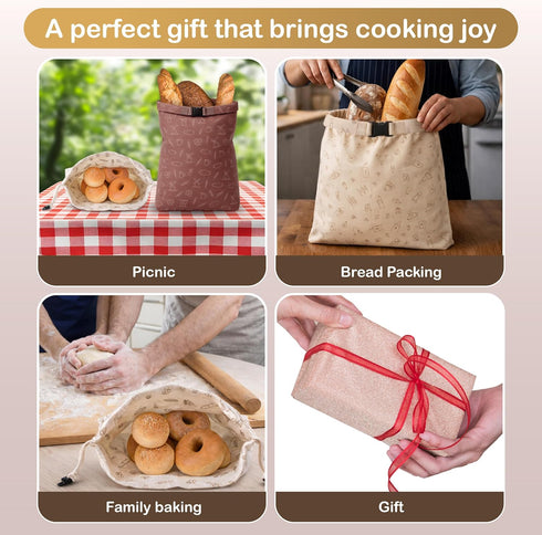 PURIME Beeswax Bread Bag Reusable Sourdough Bread Bags for Artisan Loaves Eco-Friendly, Washable & Sustainable Reusable