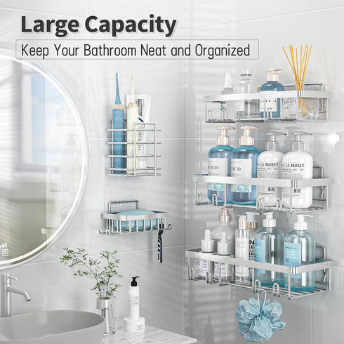 5 Pack Liuoud Shower Caddy Organizer Rack Shelf for Inside Shower, Self Adhesive Bathroom Wall Storage Basket Rustproof