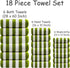18 Set Loop-6 Towels,6 Towels,6 Set Pcs Green Stripe Bath Towel with Hanging Bath Hand Washcloths Soft Family Towels