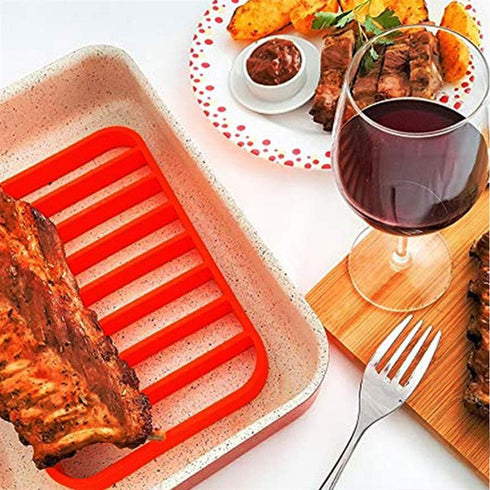 2 Pack Silicone Roasting Racks - Non Stick Easy-Clean Cooling Rack for Cooking, Baking, Steaming (2 Pack, Red)